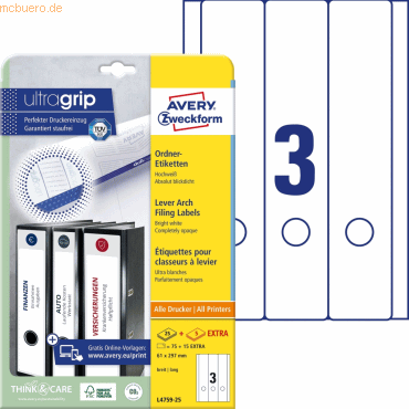 Avery Zweckform Ordnerrückenschilder 61x297mm selbstklebend VE=90 Stüc Avery Zweckform Ordnerrückenschilder 61x297mm selbstklebend VE=90 Stüc von Avery Zweckform