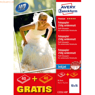 Avery Zweckform Photopapier Premium 10x15cm Inkjet 250g/qm seidenmatt von Avery Zweckform