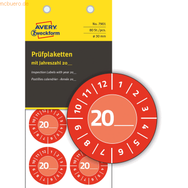 Avery Zweckform Prüfplaketten Jahreszahl 20__ Vinyl 30mm 10 Bogen/80 E Avery Zweckform Prüfplaketten Jahreszahl 20__ Vinyl 30mm 10 Bogen/80 E von Avery Zweckform