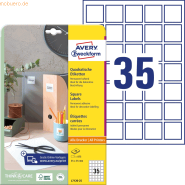 Avery Zweckform QR-Etiketten 35x35mm VE=875 Stück weiß blickdicht Avery Zweckform QR-Etiketten 35x35mm VE=875 Stück weiß blickdicht von Avery Zweckform