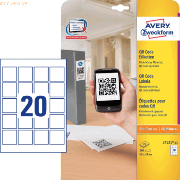 Avery Zweckform QR-Etiketten 45x45mm VE=500 Stück weiß blickdicht Avery Zweckform QR-Etiketten 45x45mm VE=500 Stück weiß blickdicht von Avery Zweckform