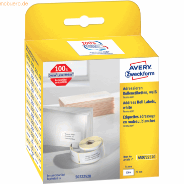 Avery Zweckform Rollenetiketten Adressieren 54x25mm VE=500 Stück Avery Zweckform Rollenetiketten Adressieren 54x25mm VE=500 Stück von Avery Zweckform