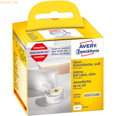 Avery Zweckform Rollenetiketten Adressieren 89x36mm VE=260St Avery Zweckform Rollenetiketten Adressieren 89x36mm VE=260St von Avery Zweckform