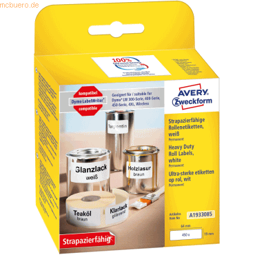 Avery Zweckform Rollenetiketten Folie strapazierfähig 19x64 mm weiß VE Avery Zweckform Rollenetiketten Folie strapazierfähig 19x64 mm weiß VE von Avery Zweckform