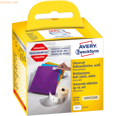 Avery Zweckform Rollenetiketten Universal 57x32mm VE=500 Stück Avery Zweckform Rollenetiketten Universal 57x32mm VE=500 Stück von Avery Zweckform