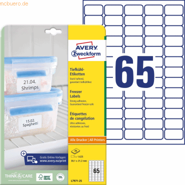Avery Zweckform Tiefkühletiketten 38,1x21,2mm Inkjet/Laser/Copy weiß V Avery Zweckform Tiefkühletiketten 38,1x21,2mm Inkjet/Laser/Copy weiß V von Avery Zweckform