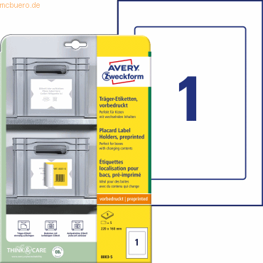 Avery Zweckform Träger-Etiketten 220x160 mm weiß VE=5 Stück / 5 Bögen Avery Zweckform Träger-Etiketten 220x160 mm weiß VE=5 Stück / 5 Bögen von Avery Zweckform