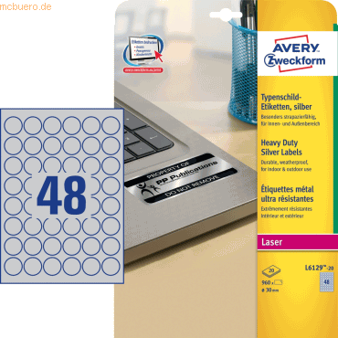 Avery Zweckform Typenschild-Etiketten 30x30mm silber 960 Stück Avery Zweckform Typenschild-Etiketten 30x30mm silber 960 Stück von Avery Zweckform