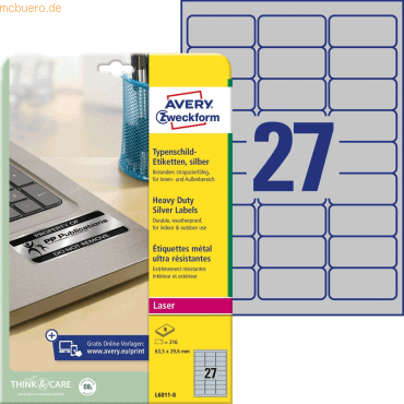Avery Zweckform Typenschild-Etiketten silber 63,5x29,6mm 216 Etiketten Avery Zweckform Typenschild-Etiketten silber 63,5x29,6mm 216 Etiketten von Avery Zweckform