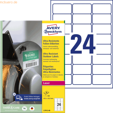 Avery Zweckform Ultraresistente Etiketten 63,5x33,9 mm weiß VE=960 Stü Avery Zweckform Ultraresistente Etiketten 63,5x33,9 mm weiß VE=960 Stü von Avery Zweckform