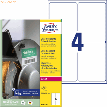 Avery Zweckform Ultraresistente Etiketten 99,1x139 mm weiß VE=120 Stüc Avery Zweckform Ultraresistente Etiketten 99,1x139 mm weiß VE=120 Stüc von Avery Zweckform