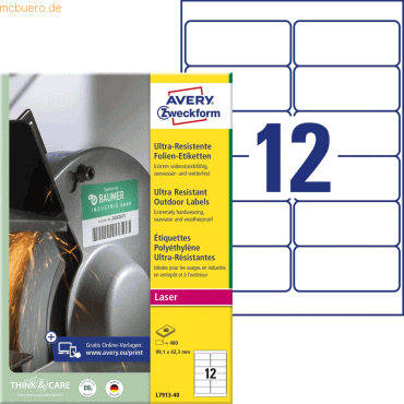 Avery Zweckform Ultraresistente Etiketten 99,1x42,3 mm weiß VE=480 Stü Avery Zweckform Ultraresistente Etiketten 99,1x42,3 mm weiß VE=480 Stü von Avery Zweckform