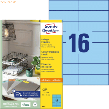 Avery Zweckform Universal-Etiketten 105x37mm blau 100 Blatt/1600 Etike Avery Zweckform Universal-Etiketten 105x37mm blau 100 Blatt/1600 Etike von Avery Zweckform