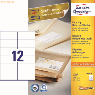 Avery Zweckform Universal-Etiketten 105x48mm Recycling naturweiß VE=12 Avery Zweckform Universal-Etiketten 105x48mm Recycling naturweiß VE=12 von Avery Zweckform