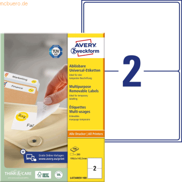 Avery Zweckform Universal-Etiketten 199,6x143,5 mm 100 Blatt/200 Etike Avery Zweckform Universal-Etiketten 199,6x143,5 mm 100 Blatt/200 Etike von Avery Zweckform