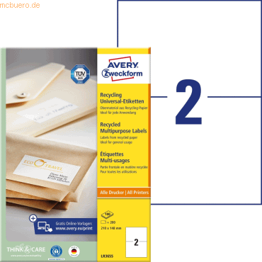 Avery Zweckform Universal-Etiketten 210x148mm Recycling naturweiß VE=2 Avery Zweckform Universal-Etiketten 210x148mm Recycling naturweiß VE=2 von Avery Zweckform