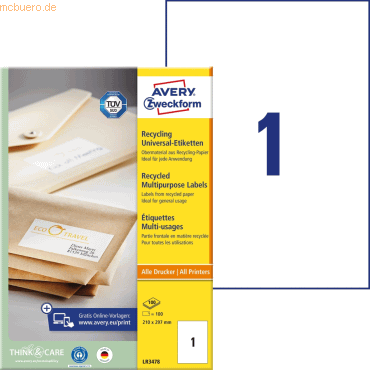 Avery Zweckform Universal-Etiketten 210x297mm Recycling naturweiß VE=1 Avery Zweckform Universal-Etiketten 210x297mm Recycling naturweiß VE=1 von Avery Zweckform