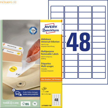 Avery Zweckform Universal-Etiketten 45,7x21,2 mm 100 Blatt/4800 Etiket Avery Zweckform Universal-Etiketten 45,7x21,2 mm 100 Blatt/4800 Etiket von Avery Zweckform
