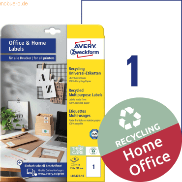 Avery Zweckform Universal-Etiketten Inkjet/Laser/Kopier 210x297mm weiß Avery Zweckform Universal-Etiketten Inkjet/Laser/Kopier 210x297mm weiß von Avery Zweckform