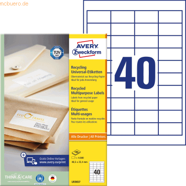 Avery Zweckform Universal-Etiketten RC A4 48,5x25,4mm 100 Bogen/4.000 von Avery Zweckform
