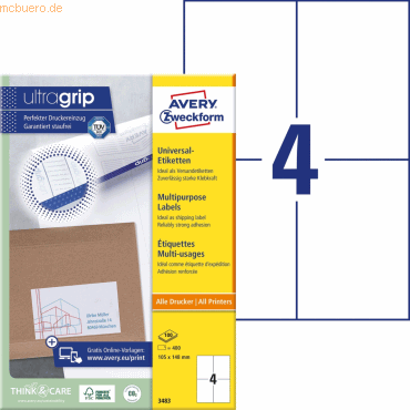 Avery Zweckform Universal-Etiketten ultragrip 105x148 mm VE=400 Etiket von Avery Zweckform