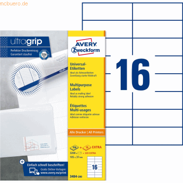 Avery Zweckform Universal-Etiketten ultragrip 105x37 mm VE=3.520 Etike von Avery Zweckform