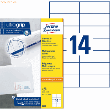 Avery Zweckform Universal-Etiketten ultragrip 105x42,3 mm VE=1.400 Eti Avery Zweckform Universal-Etiketten ultragrip 105x42,3 mm VE=1.400 Eti von Avery Zweckform