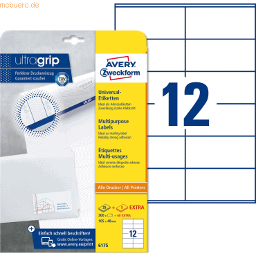 Avery Zweckform Universal-Etiketten ultragrip 105x48 mm VE=360 Etikett Avery Zweckform Universal-Etiketten ultragrip 105x48 mm VE=360 Etikett von Avery Zweckform