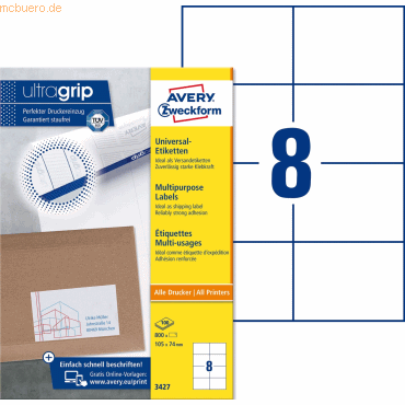 Avery Zweckform Universal-Etiketten ultragrip 105x74 mm VE=800 Etikett Avery Zweckform Universal-Etiketten ultragrip 105x74 mm VE=800 Etikett von Avery Zweckform
