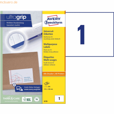 Avery Zweckform Universal-Etiketten ultragrip 210x148 mm VE=200 Etiket Avery Zweckform Universal-Etiketten ultragrip 210x148 mm VE=200 Etiket von Avery Zweckform