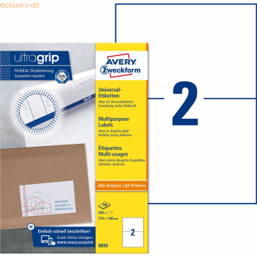 Avery Zweckform Universal-Etiketten ultragrip 210x148 mm VE=200 Etiket von Avery Zweckform