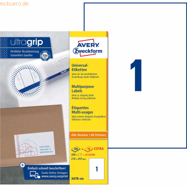 Avery Zweckform Universal-Etiketten ultragrip 210x297 mm VE=220 Etiket Avery Zweckform Universal-Etiketten ultragrip 210x297 mm VE=220 Etiket von Avery Zweckform