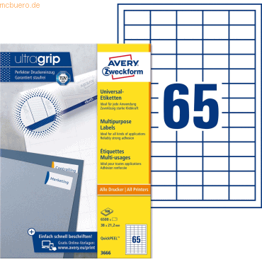Avery Zweckform Universal-Etiketten ultragrip 38x21,2 mm VE=6.500 Etik Avery Zweckform Universal-Etiketten ultragrip 38x21,2 mm VE=6.500 Etik von Avery Zweckform