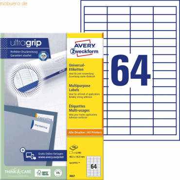 Avery Zweckform Universal-Etiketten ultragrip 48,5x16,9 mm VE=6.400 Et Avery Zweckform Universal-Etiketten ultragrip 48,5x16,9 mm VE=6.400 Et von Avery Zweckform