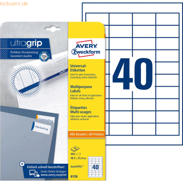 Avery Zweckform Universal-Etiketten ultragrip 48,5x25,4 mm VE=400 Etik von Avery Zweckform