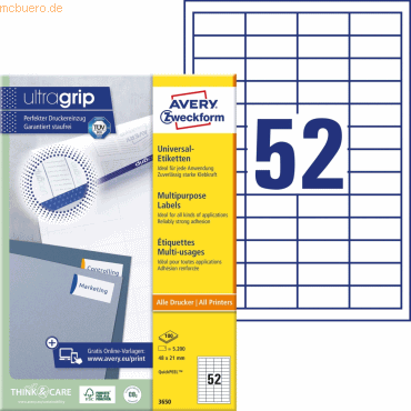 Avery Zweckform Universal-Etiketten ultragrip 48x21 mm VE=5.200 Etiket von Avery Zweckform