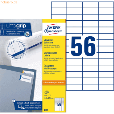 Avery Zweckform Universal-Etiketten ultragrip 52,5x21,2 mm VE=5.600 Et Avery Zweckform Universal-Etiketten ultragrip 52,5x21,2 mm VE=5.600 Et von Avery Zweckform