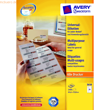 Avery Zweckform Universal-Etiketten ultragrip 64,6x33,8 mm VE=2.400 Et Avery Zweckform Universal-Etiketten ultragrip 64,6x33,8 mm VE=2.400 Et von Avery Zweckform