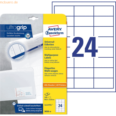 Avery Zweckform Universal-Etiketten ultragrip 64,6x33,8 mm VE=240 Etik Avery Zweckform Universal-Etiketten ultragrip 64,6x33,8 mm VE=240 Etik von Avery Zweckform