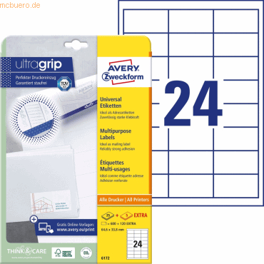 Avery Zweckform Universal-Etiketten ultragrip 64,6x33,8 mm VE=720 Etik Avery Zweckform Universal-Etiketten ultragrip 64,6x33,8 mm VE=720 Etik von Avery Zweckform