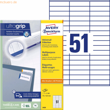 Avery Zweckform Universal-Etiketten ultragrip 70x16,9 mm VE=5.100 Etik Avery Zweckform Universal-Etiketten ultragrip 70x16,9 mm VE=5.100 Etik von Avery Zweckform