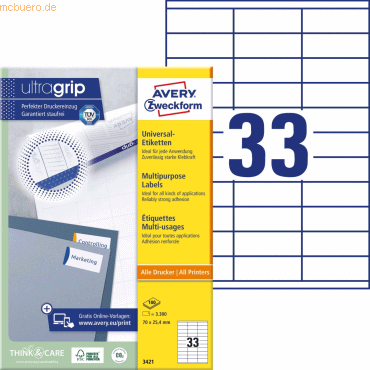 Avery Zweckform Universal-Etiketten ultragrip 70x25,4 mm VE=3.300 Etik Avery Zweckform Universal-Etiketten ultragrip 70x25,4 mm VE=3.300 Etik von Avery Zweckform