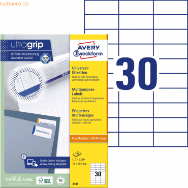 Avery Zweckform Universal-Etiketten ultragrip 70x29,7 mm VE=3.000 Etik von Avery Zweckform