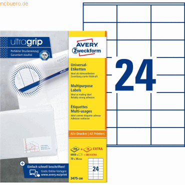 Avery Zweckform Universal-Etiketten ultragrip 70x36 mm VE=5.280 Etiket von Avery Zweckform