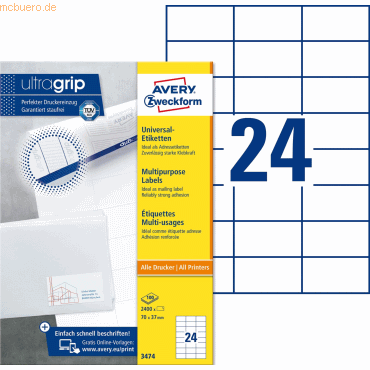 Avery Zweckform Universal-Etiketten ultragrip 70x37 mm VE=2.400 Etiket von Avery Zweckform