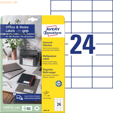 Avery Zweckform Universal-Etiketten ultragrip 70x37 mm VE=240 Etikette Avery Zweckform Universal-Etiketten ultragrip 70x37 mm VE=240 Etikette von Avery Zweckform