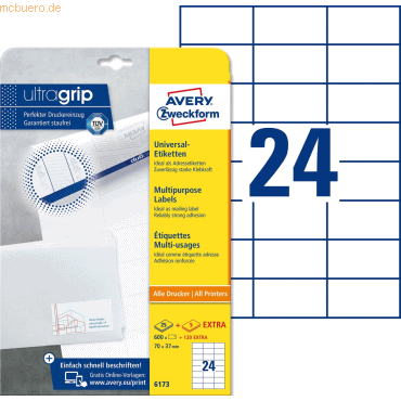 Avery Zweckform Universal-Etiketten ultragrip 70x37 mm VE=720 Etikette Avery Zweckform Universal-Etiketten ultragrip 70x37 mm VE=720 Etikette von Avery Zweckform