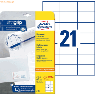 Avery Zweckform Universal-Etiketten ultragrip 70x42,3 mm VE=630 Etiket von Avery Zweckform