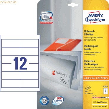 Avery Zweckform Universal-Etiketten ultragrip 97x42,3 mm VE=360 Etiket Avery Zweckform Universal-Etiketten ultragrip 97x42,3 mm VE=360 Etiket von Avery Zweckform
