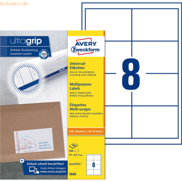 Avery Zweckform Universal-Etiketten ultragrip 97x67,7 mm VE=800 Etiket Avery Zweckform Universal-Etiketten ultragrip 97x67,7 mm VE=800 Etiket von Avery Zweckform